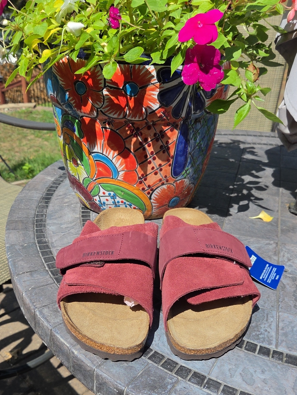 Birkenstock Two-Strap Suede Sandals - Burgundy